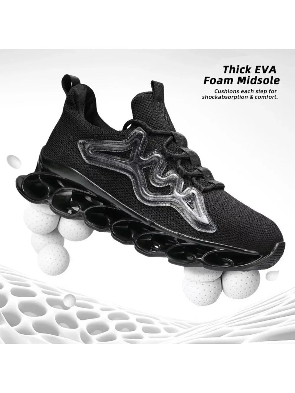 Men's All Black Slip on Walking Running Shoes Blade Tennis Fashion Sneakers